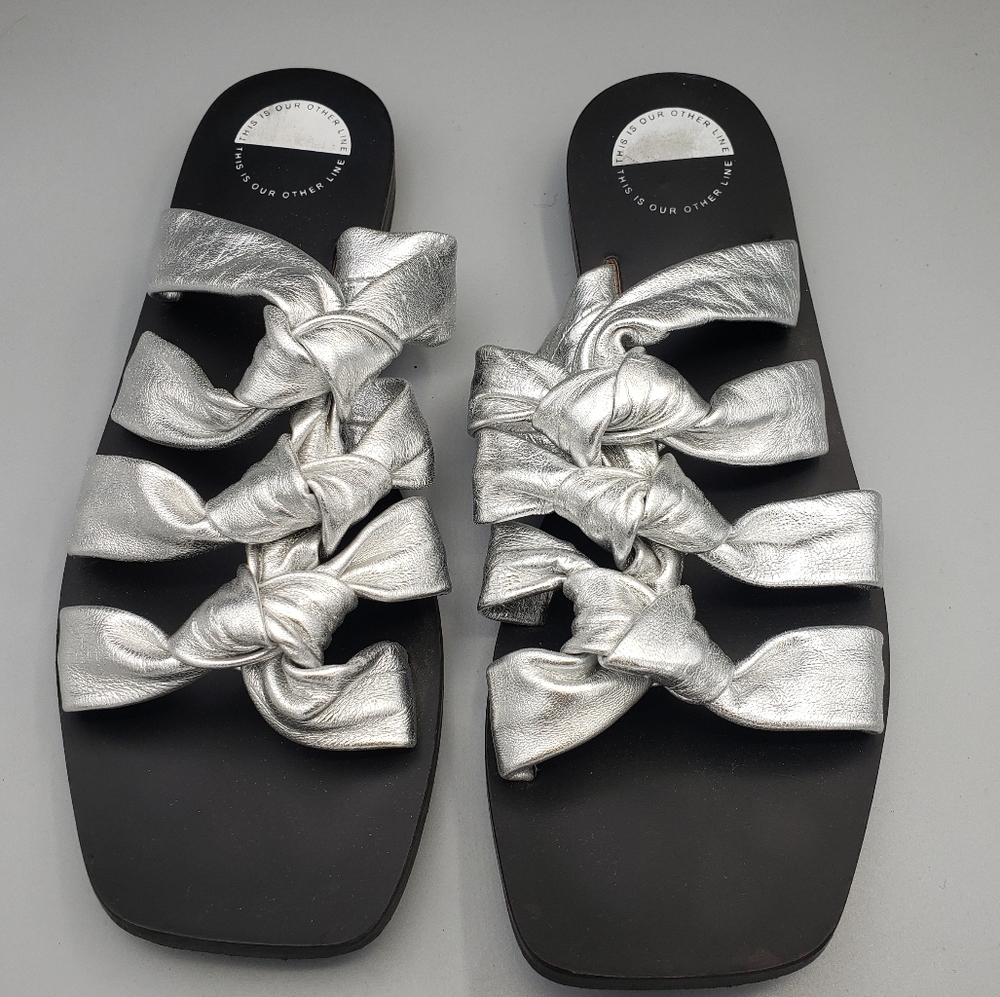 This is Our Other Line Metallic Silver Slip on Sandals - Picture 2 of 9